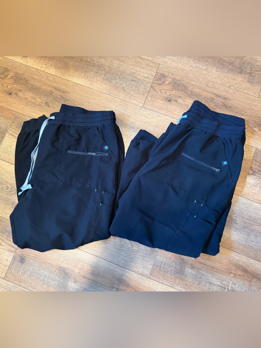 Dolan Black women scrub Jogger Pants with Light Blue Trim x 2 pair XL petite